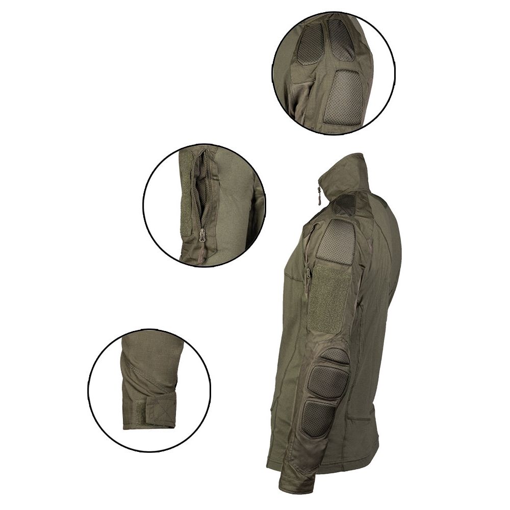 Camisa táctica CHIMERA verde con acolchados en hombros y codos y bolsillos en bíceps