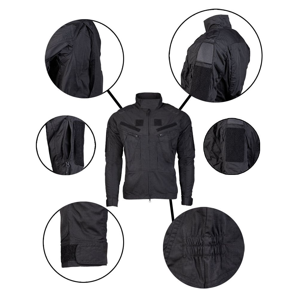 Chaqueta COMBAT CHIMERA negra MIL-TEC con 4 bolsillos y paneles VELCRO