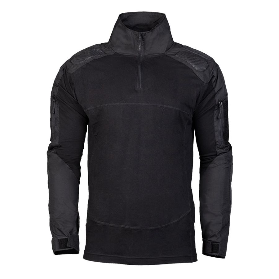 Camisa táctica CHIMERA negra con refuerzos en hombros y codos y bolsillos en bíceps