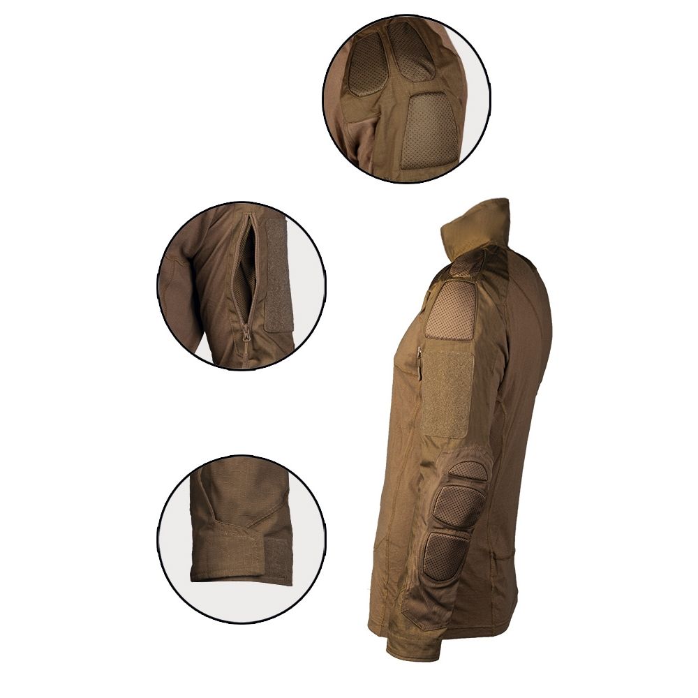 Camisa táctica CHIMERA Dark Coyote con acolchados en hombros y codos y bolsillos en bíceps