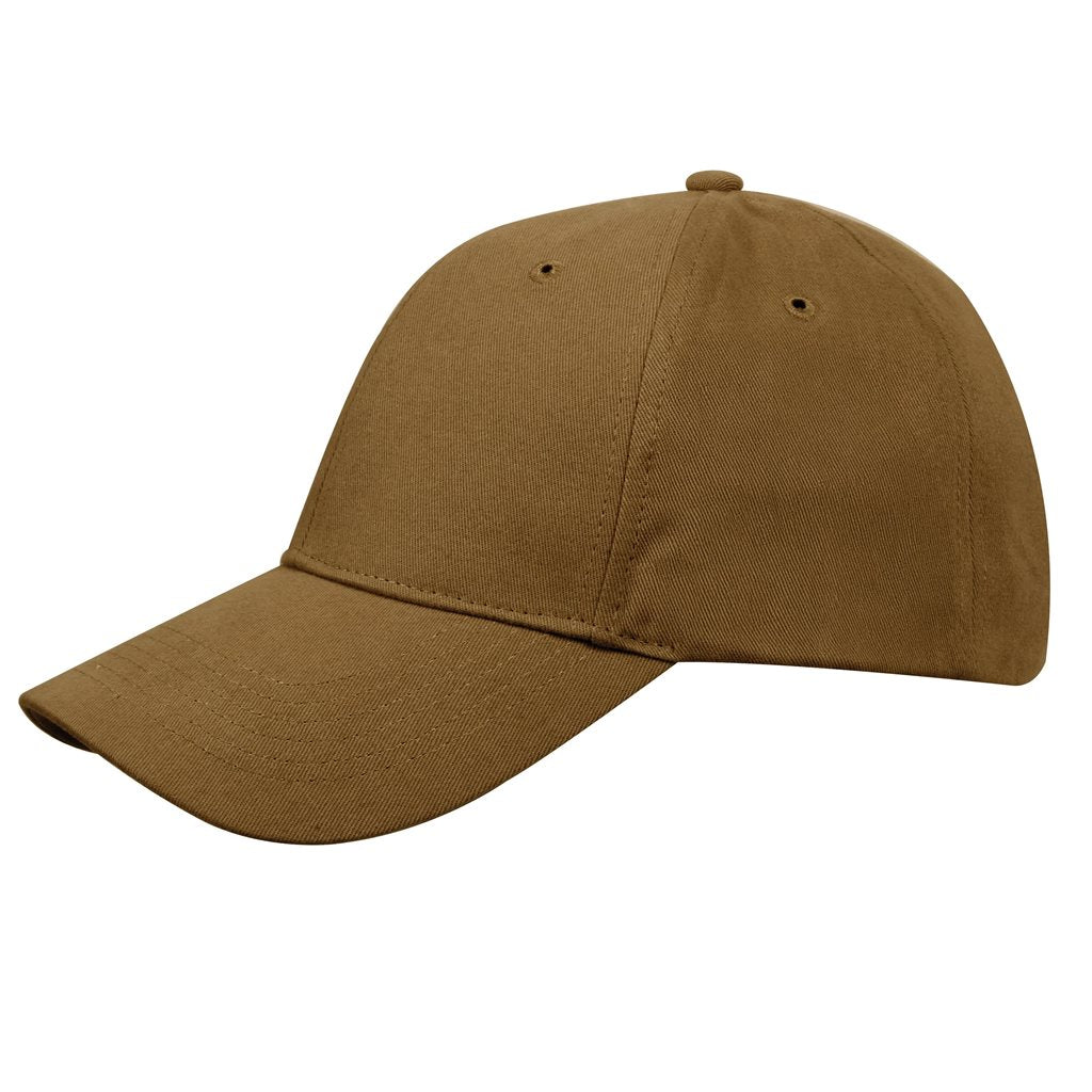 Gorra de béisbol de perfil bajo en marrón coyote, talla única ajustable con correa y hebilla metálica