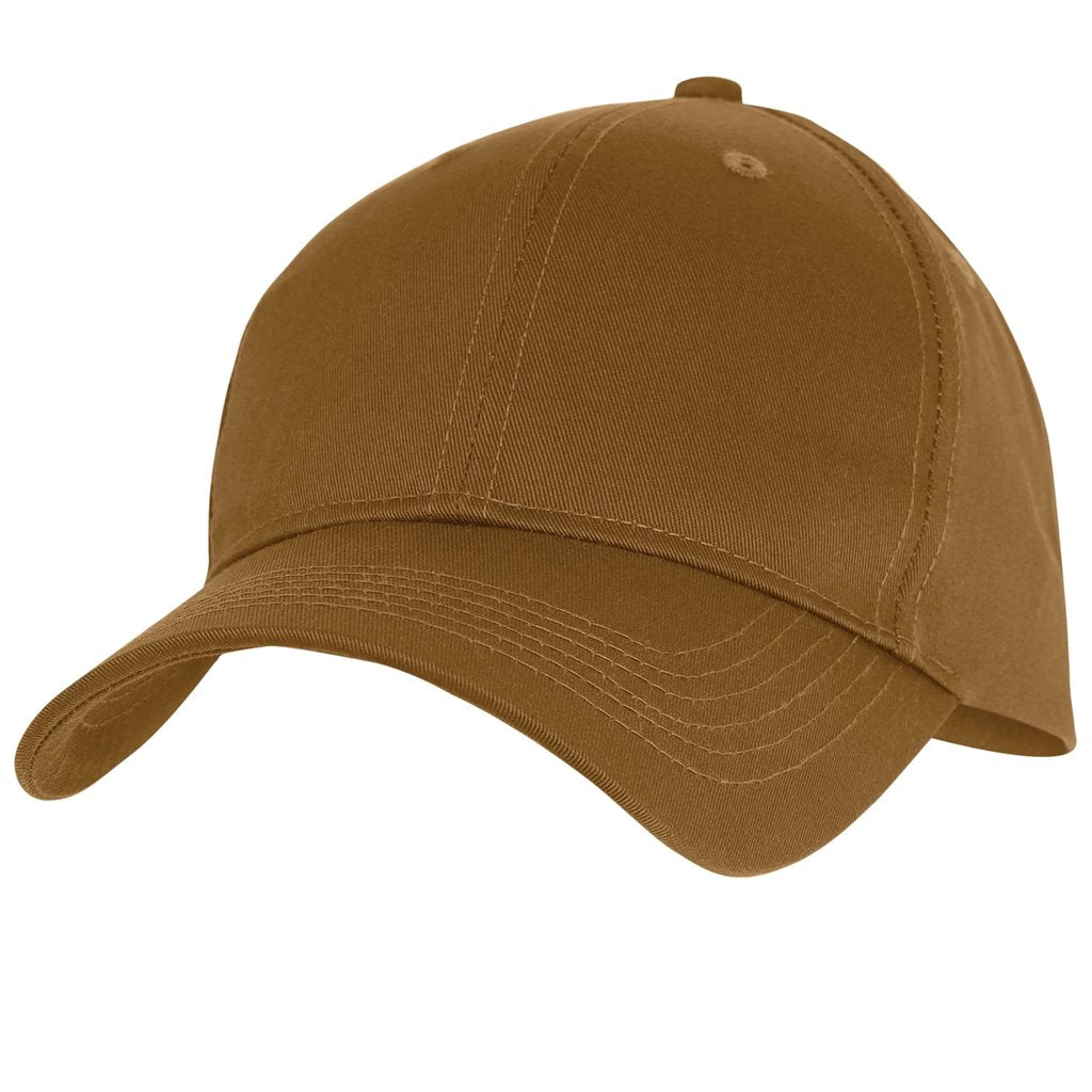 Gorra de béisbol de perfil bajo en marrón coyote, talla única ajustable con correa y hebilla metálica