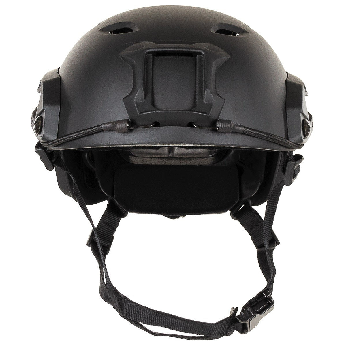 Casco FAST paracaidista completo negro con riel lateral y correa submentonera