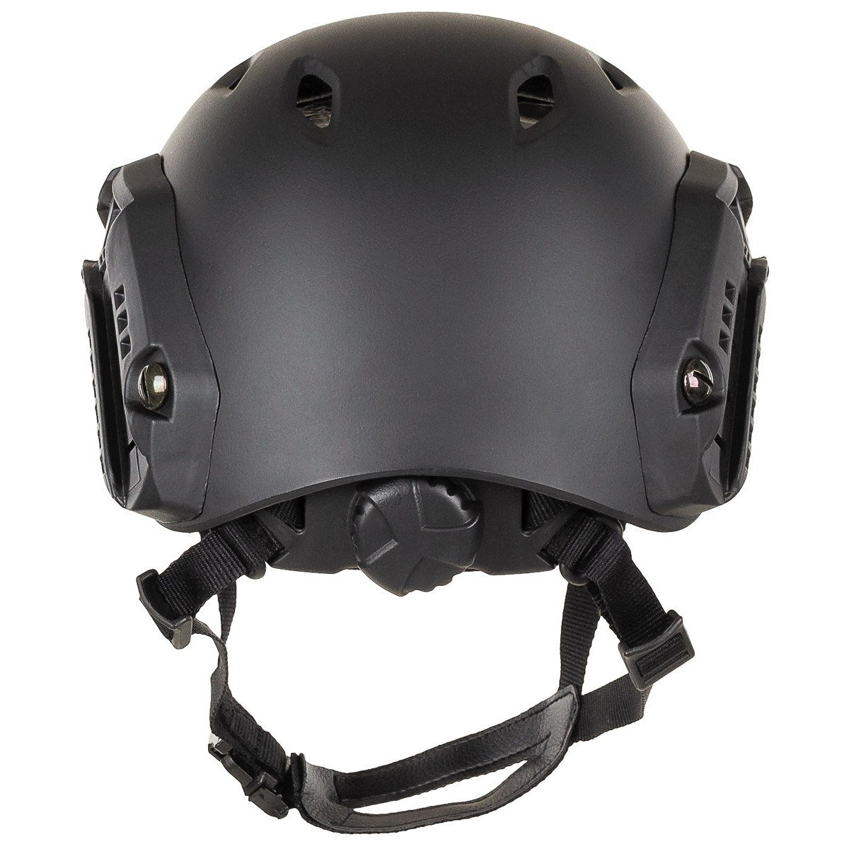 Casco FAST paracaidista completo negro con riel lateral y correa submentonera
