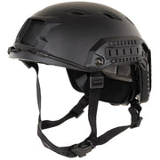 Casco FAST paracaidista completo negro con riel lateral y correa submentonera