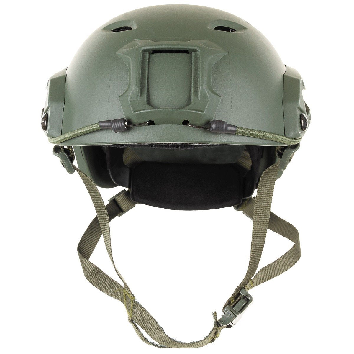 Casco FAST paracaidista completo negro con riel lateral y correa submentonera