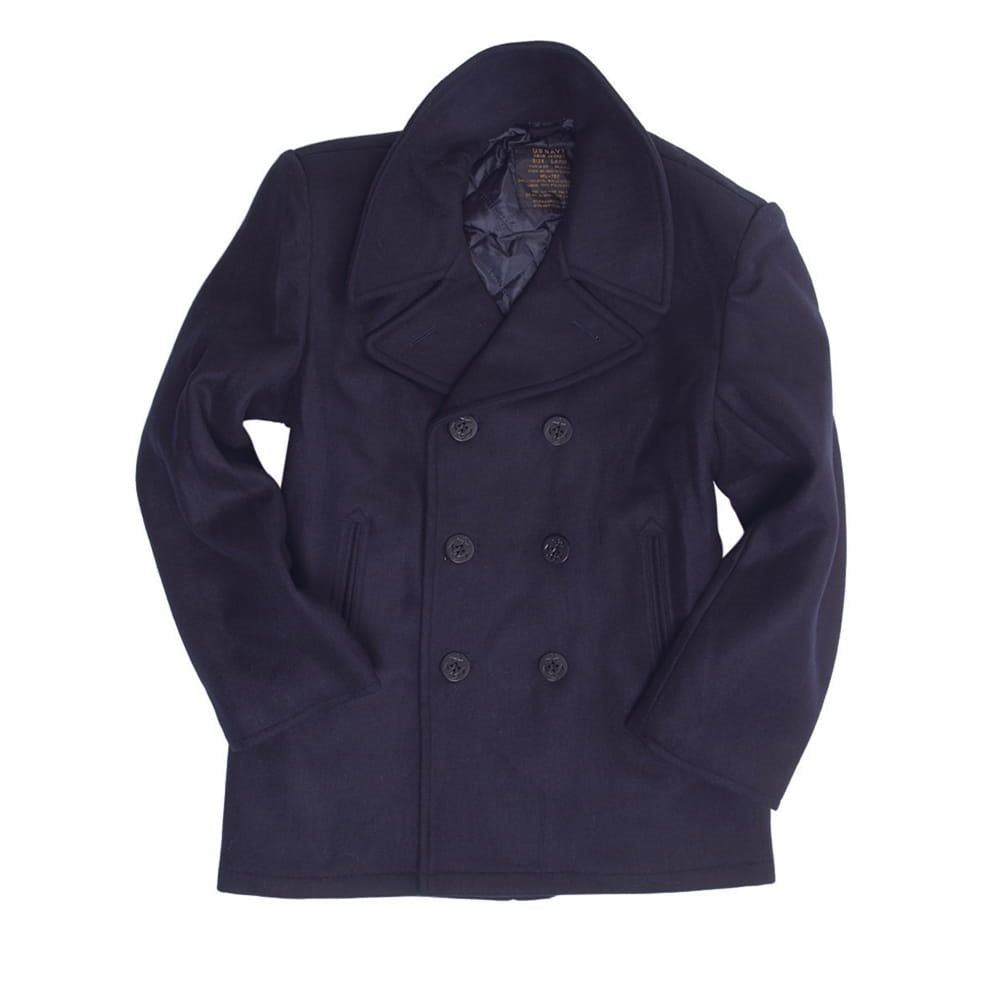 Abrigo Pea Coat US de lana azul oscuro con botones con ancla y grandes bolsillos