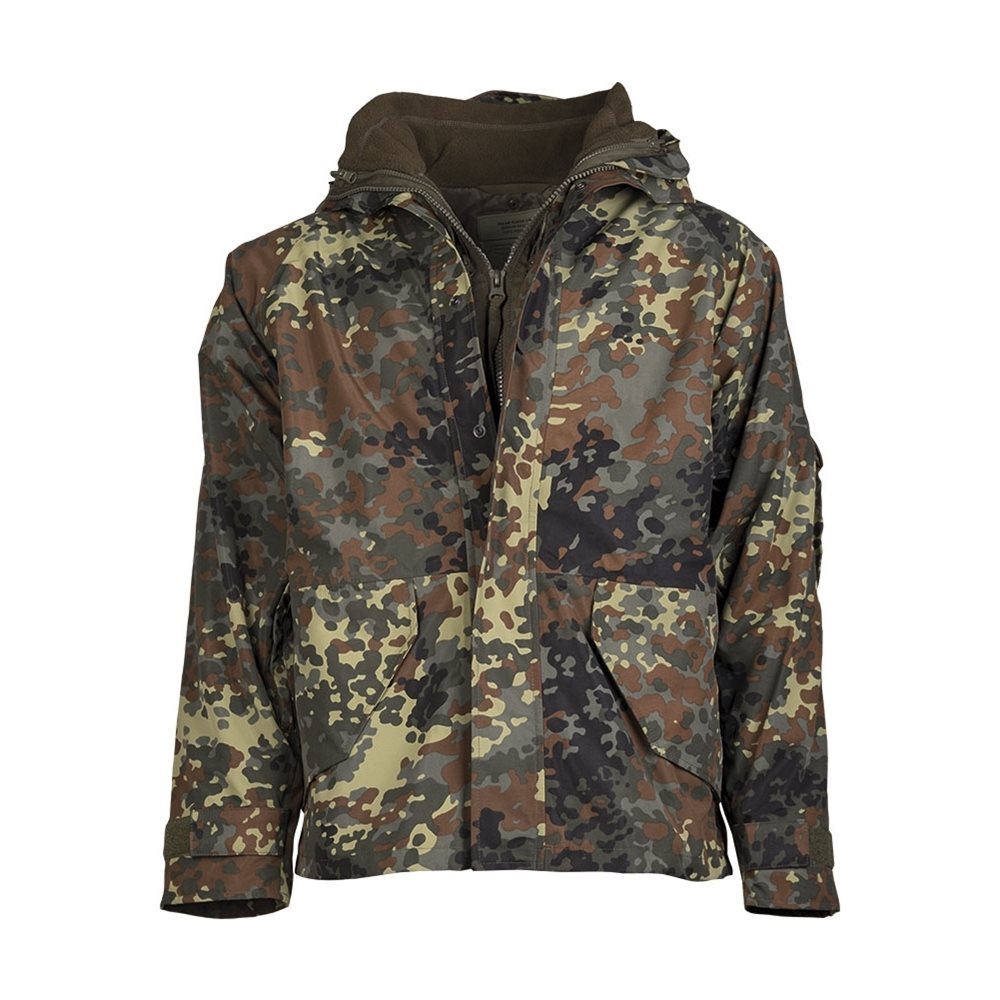 Chaqueta impermeable ECWCS Flecktarn con forro fleece desmontable, vista frontal
