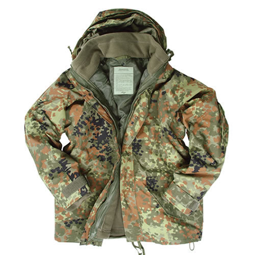 Chaqueta impermeable ECWCS Flecktarn con forro fleece desmontable, vista frontal