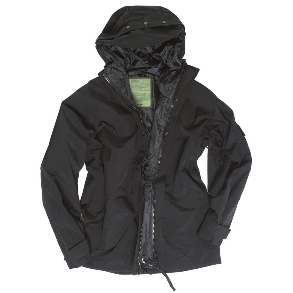 Chaqueta US MT-plus trilaminada negra, resistente al agua y al viento