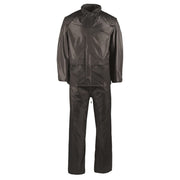 Conjunto impermeable de PVC negro: chaqueta con capucha oculta y pantalón en bolsa