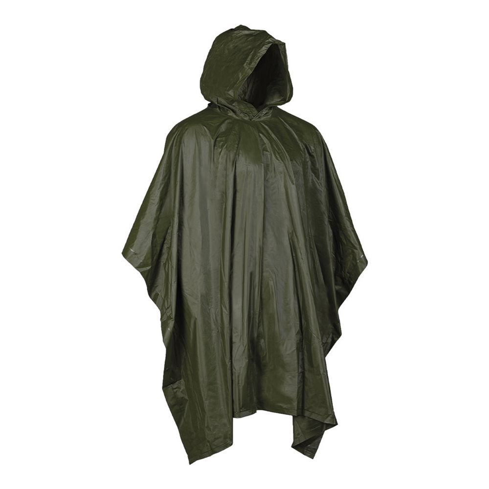 Poncho WET WEATHER verde desplegado con funda de poliéster de malla incluida
