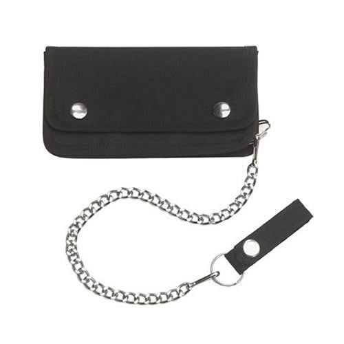 Cartera TRUCKER negra con cadena (18 x 10 cm, cadena 35 cm, 600D poliester)