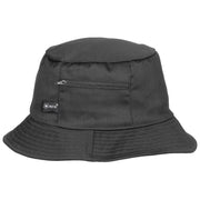 Sombrero de pescador negro con bolsillo lateral y cierre de velcro (65% poliéster, 35% algodón)