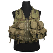 Chaleco táctico verde con 9 bolsillos, malla frontal y bolsillo trasero para camelback