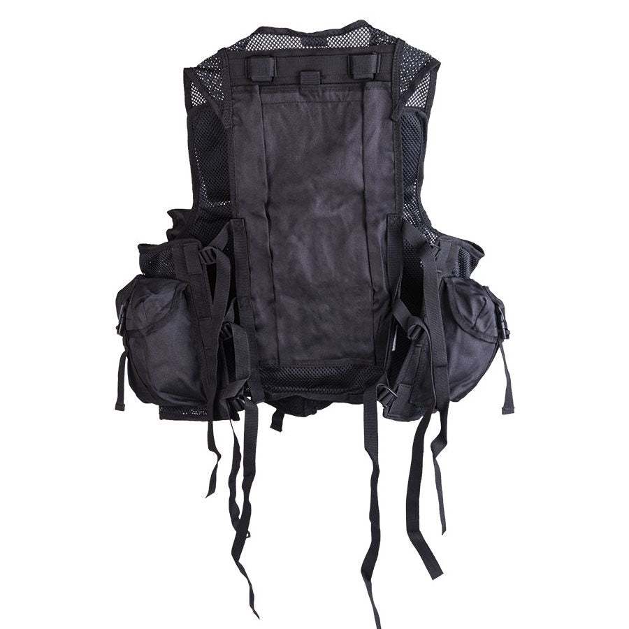 Chaleco táctico verde con 9 bolsillos, malla frontal y bolsillo trasero para camelback