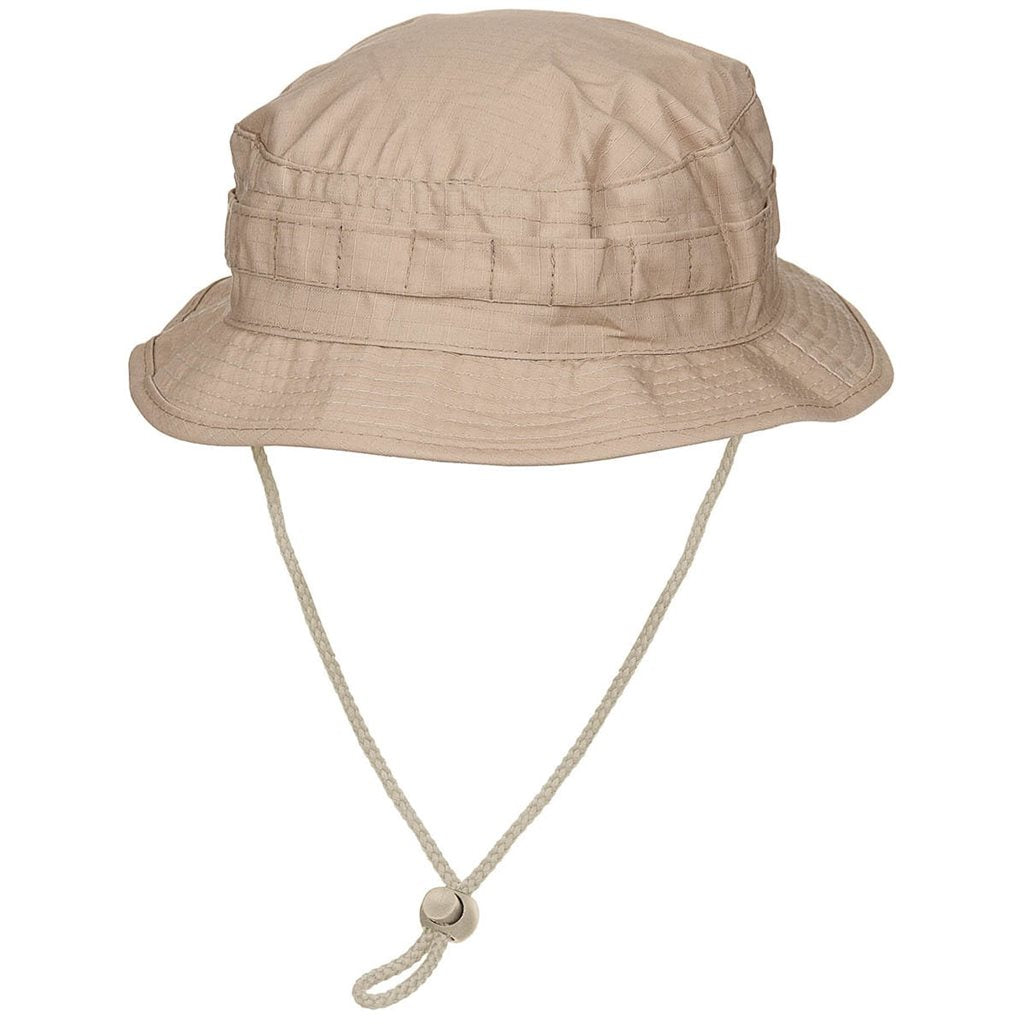Sombrero Special Forces tipo británico color arena con visera estrecha y cordón de barbilla