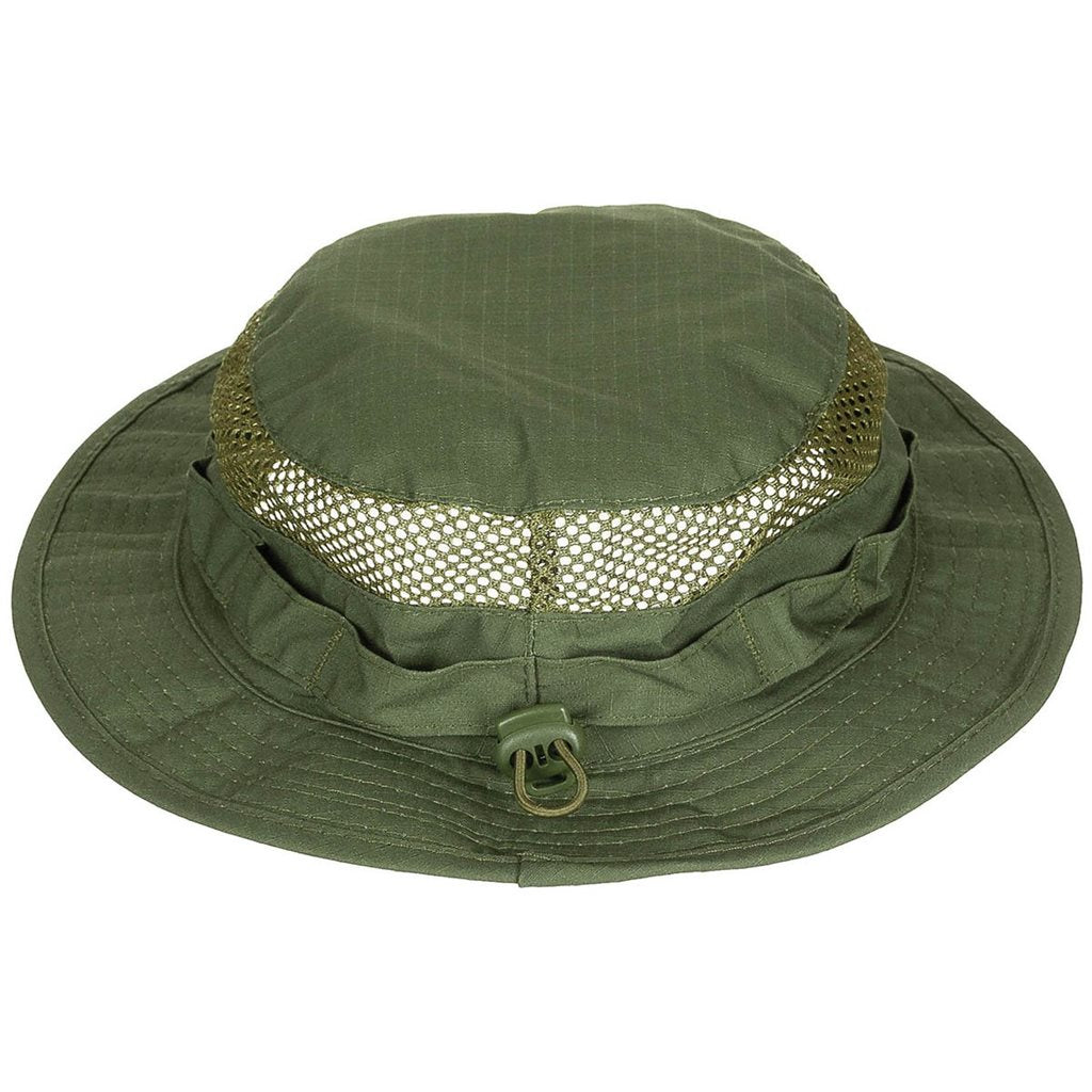 Sombrero Boonie Mesh verde con ventilación perimetral y cordón ajustable
