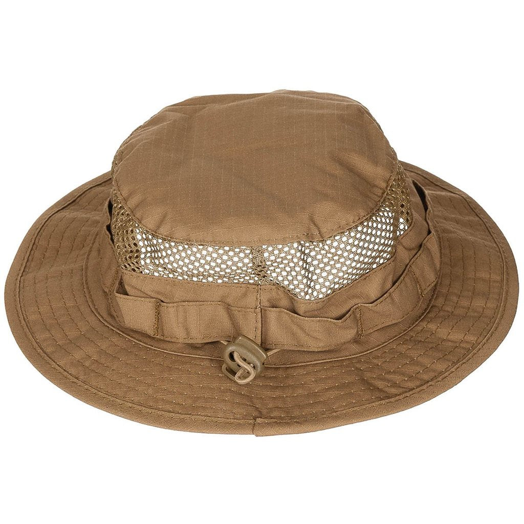 Sombrero Boonie Mesh COYOTE en color coyote con malla perimetral y cordón ajustable