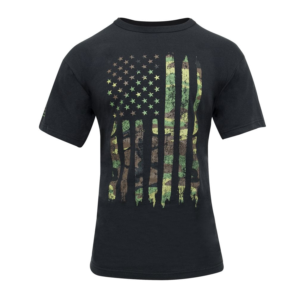 Camiseta Rothco con bandera de EE. UU. estilo desgastado Woodland