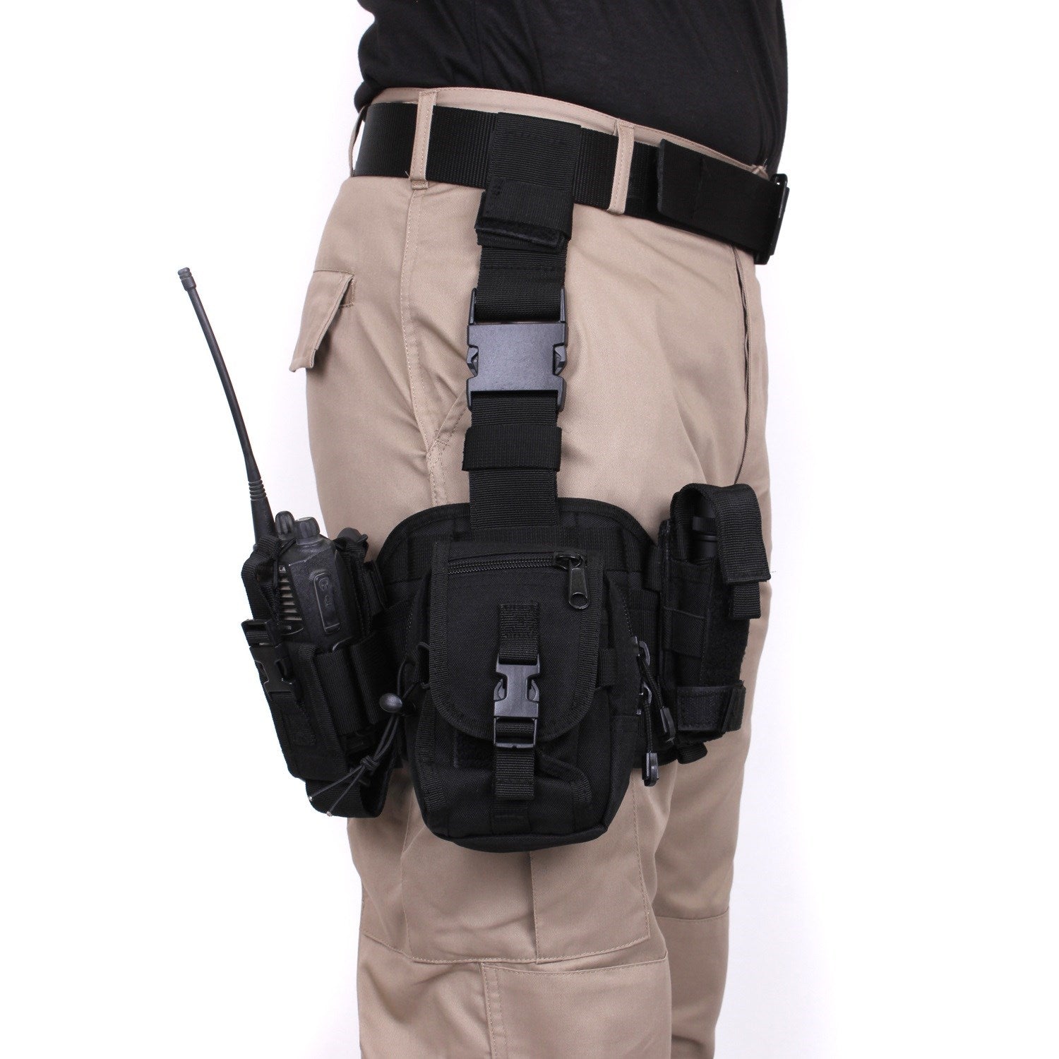 Funda muslera RIG universal negra con tres compartimentos y sistema MOLLE, poliéster 600D