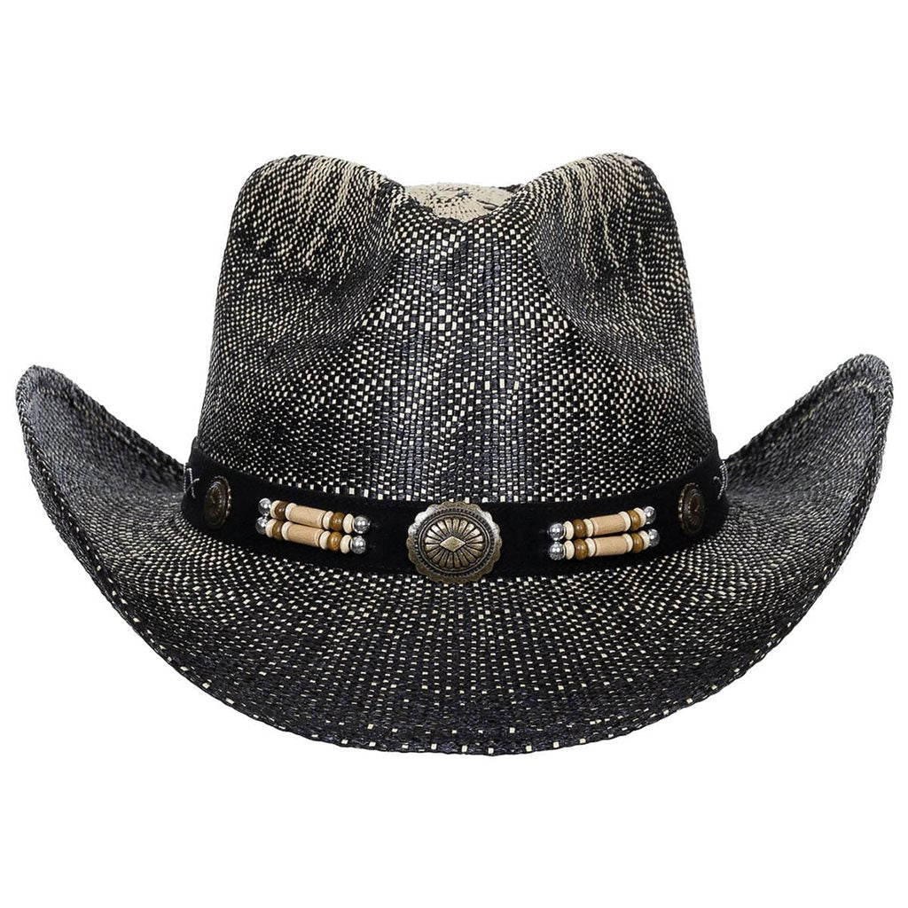 Sombrero de paja TEXAS negro, estilo vaquero