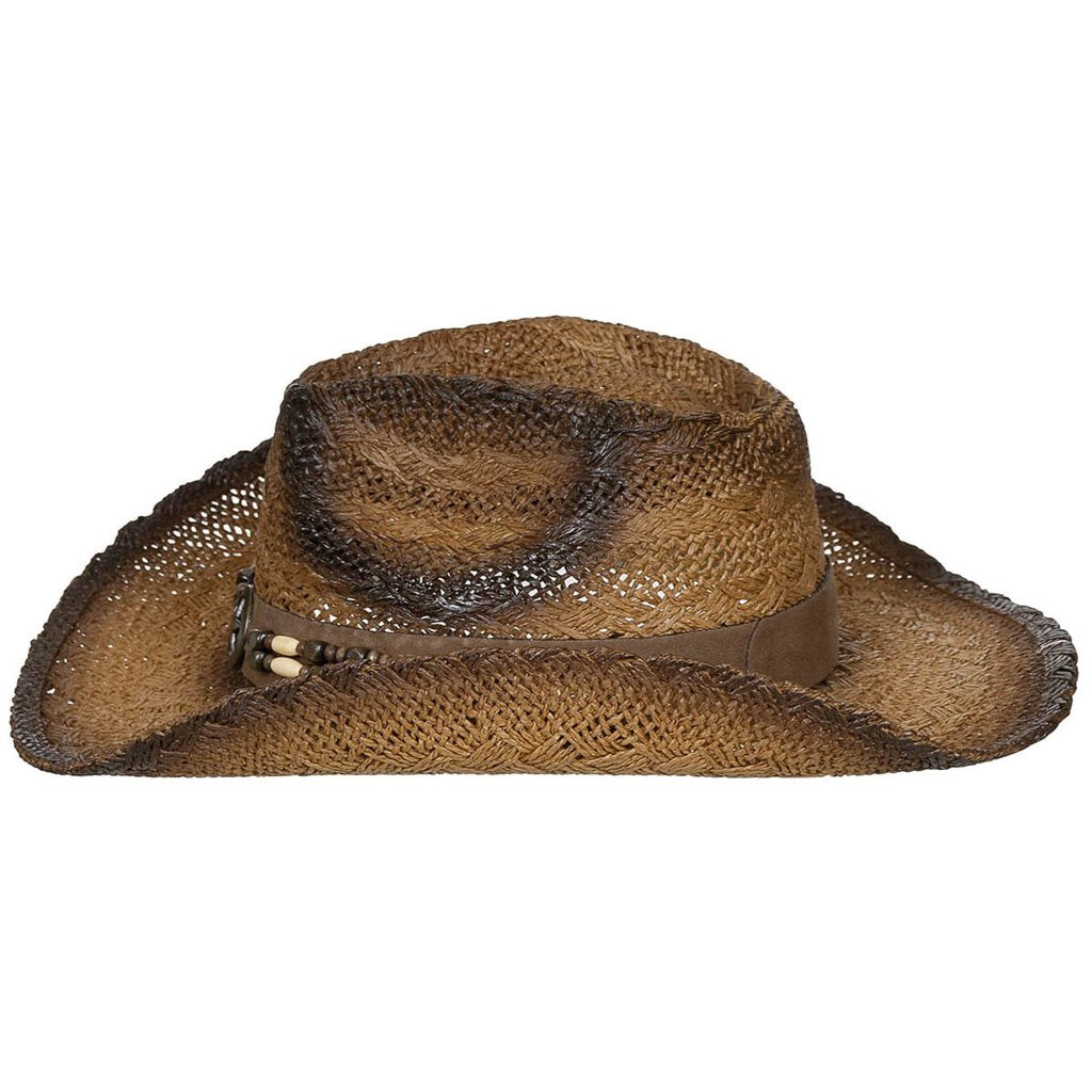 Sombrero estilo vaquero TENNESSEE con cinta elástica, cuentas de madera y estrella de sheriff metálica