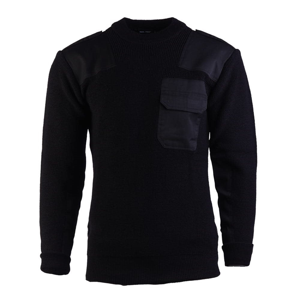 Jersey de lana negro estilo Bundeswehr con bolsillo (80% lana, 20% poliacrilico)