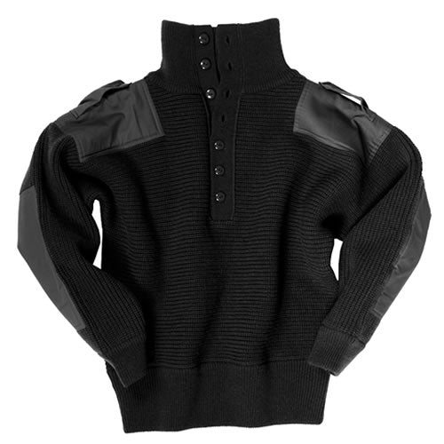 Suéter militar negro copia del modelo austríaco con refuerzos, cuello alto y panel VELCRO