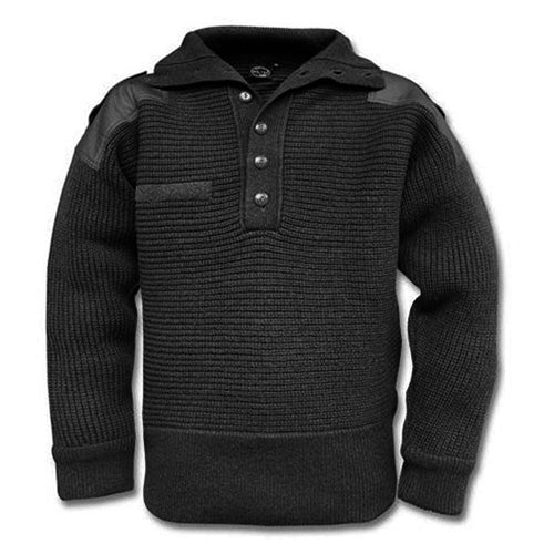 Suéter militar negro copia del modelo austríaco con refuerzos, cuello alto y panel VELCRO
