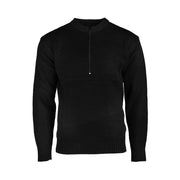 Suéter suizo negro con cremallera, ligero y de corte militar
