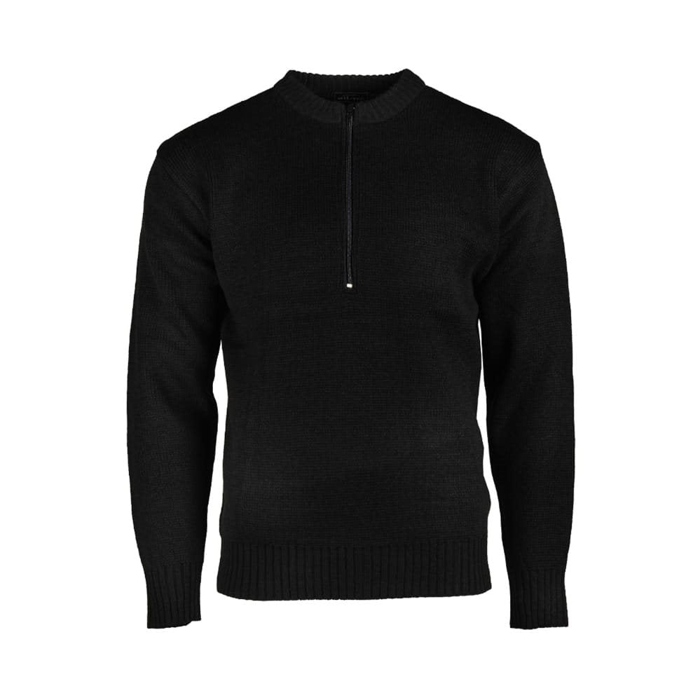 Suéter suizo negro con cremallera, ligero y de corte militar