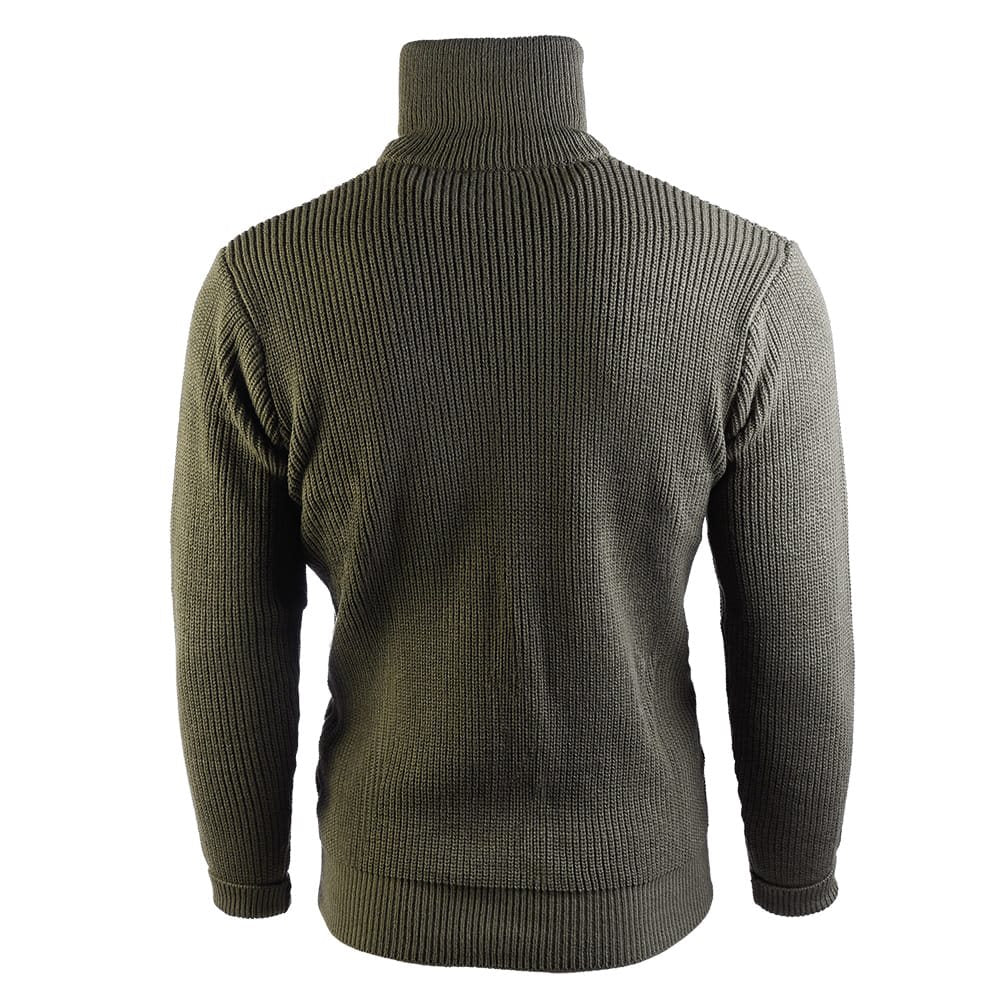 Jersey Troyer acrílico verde con cuello alto y cremallera
