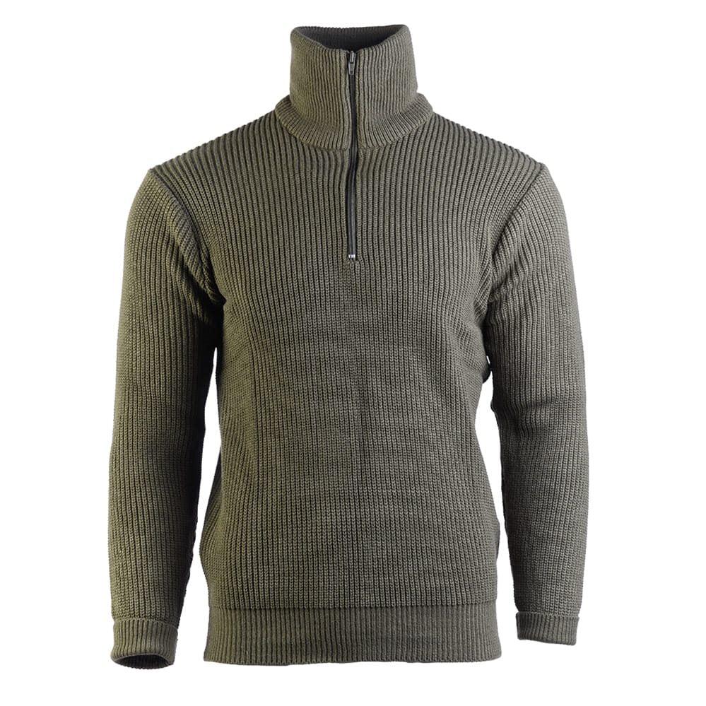 Jersey Troyer acrílico verde con cuello alto y cremallera