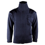 Jersey de lana azul con cremallera y bolsillo en el pecho