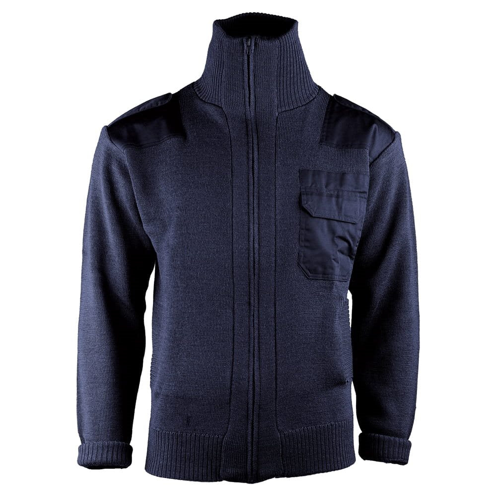 Jersey de lana azul con cremallera y bolsillo en el pecho