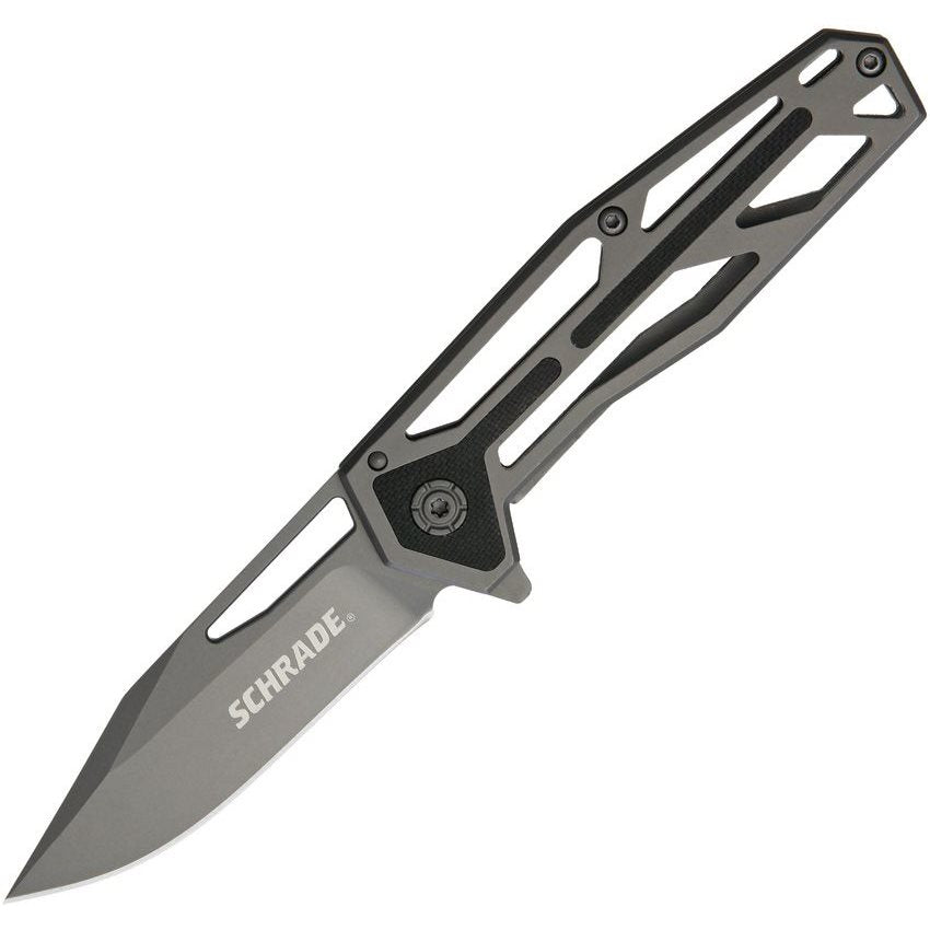 Cuchillo plegable CAGE con orificios decorativos, filo liso 6,9 cm, clip y bloqueo FrameLock