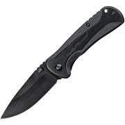 Navaja plegable 1084304, hoja Drop point lisa de acero inoxidable, acabado negro, apertura asistida y seguro Linerlock