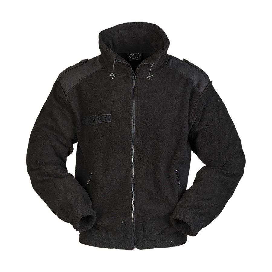 Chaqueta fleece negra estilo francés con cierre y refuerzos en hombros y codos