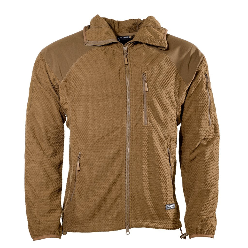 Sudadera fleece DELTA COYOTE con cremallera y capucha, tejido tipo gofre y refuerzos en codos y hombros
