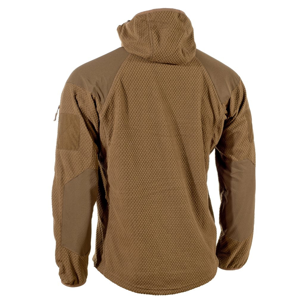 Sudadera fleece DELTA COYOTE con cremallera y capucha, tejido tipo gofre y refuerzos en codos y hombros
