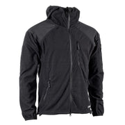 Chaqueta polar DELTA negra con cremallera y capucha, tejido vafle y refuerzos en hombros y codos