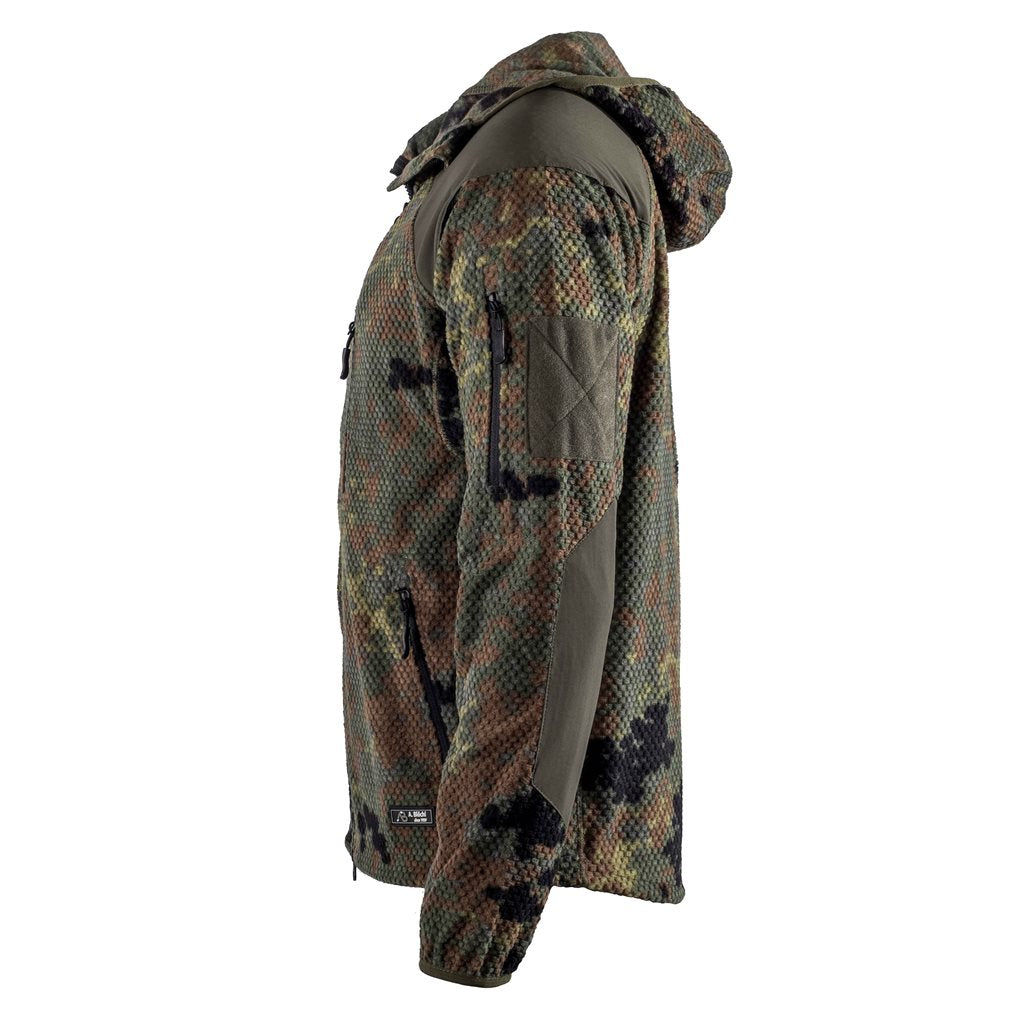 Sudadera con cremallera y capucha Delta Flecktarn en forro polar, refuerzos en codos y hombros