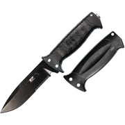 Cuchillo GRIPSWAP negro con hoja drop point y mango de goma, con funda de cinturón