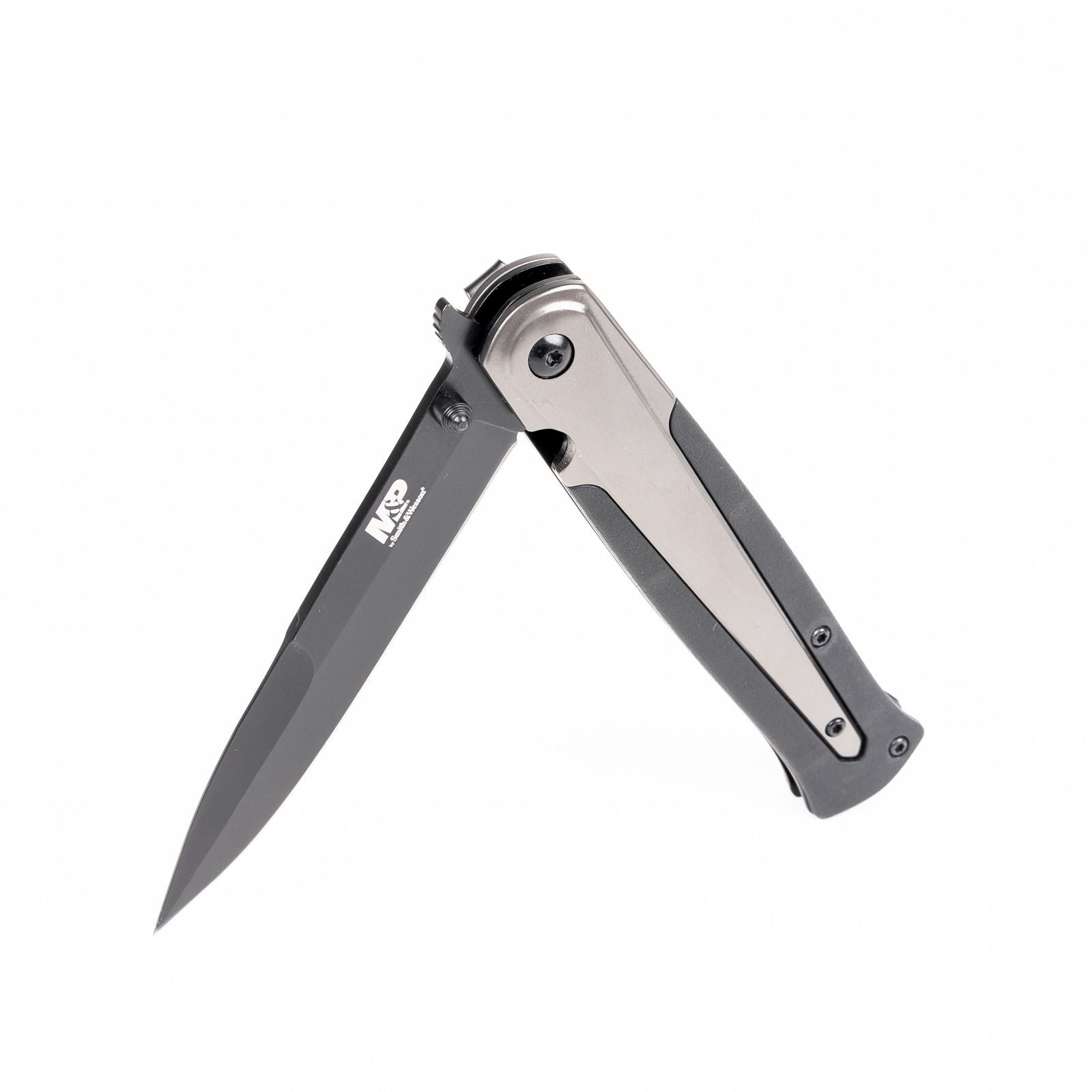 Navaja plegable Smith & Wesson 1085898 con hoja ennegrecida, mango acero y nylon, bloqueo LinerLock y clip