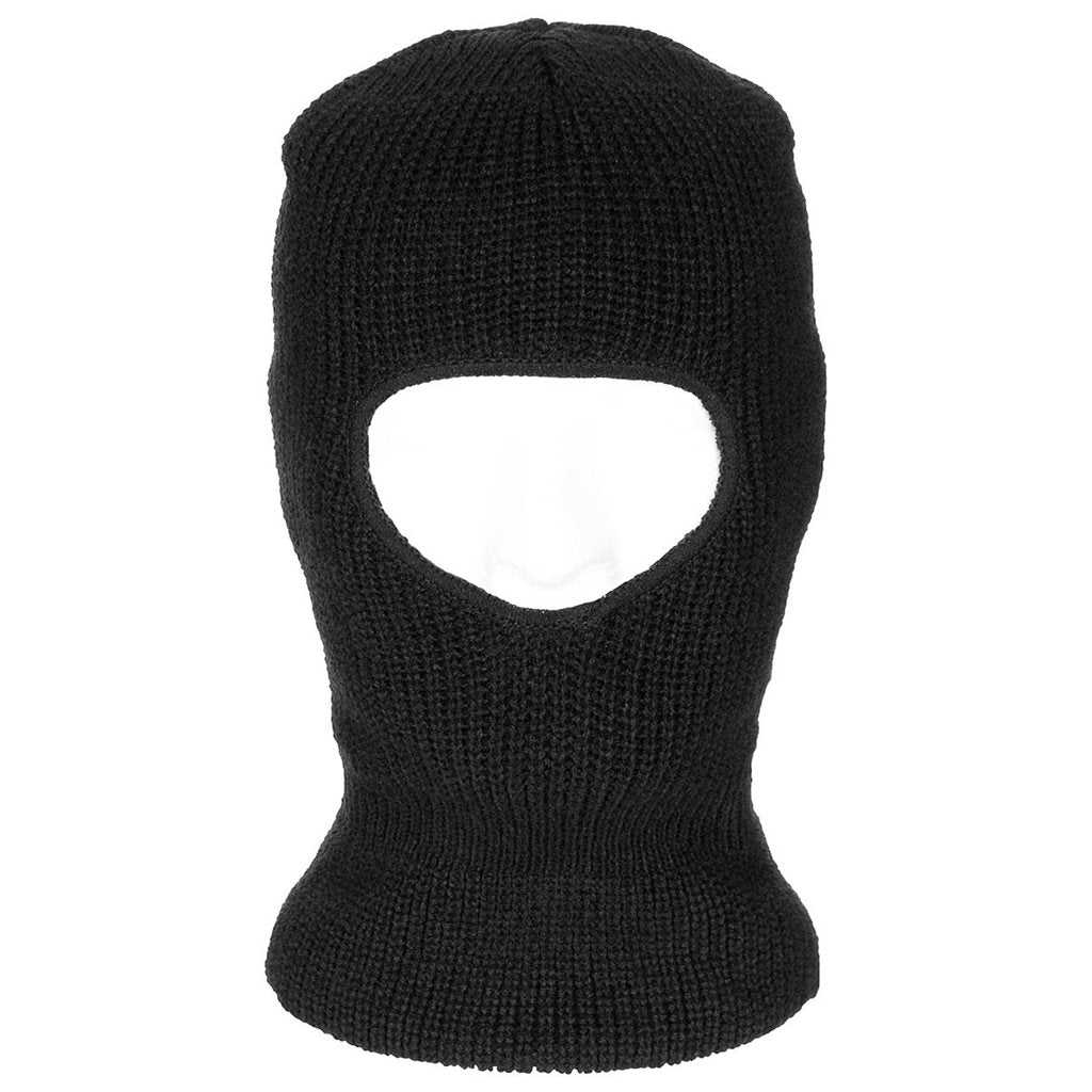 Pasamontañas de punto negro, una abertura, talla única