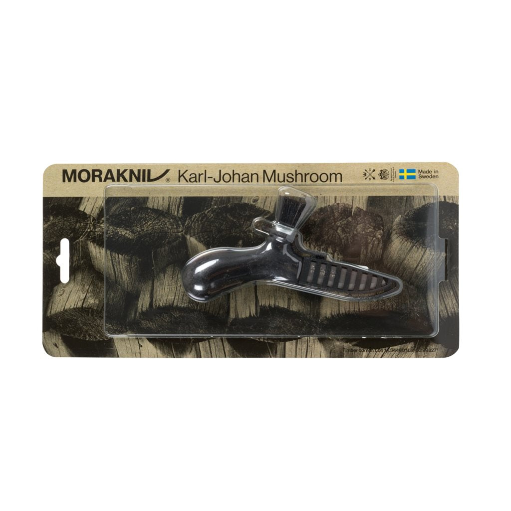 Cuchillo para setas KARL JOHAN negro con cepillo de crin y funda de plástico