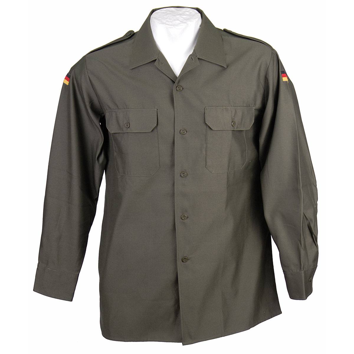 Camisa militar BW verde con dos bolsillos de pecho, bolsillo para bolígrafo y parche Bundeswehr en las mangas