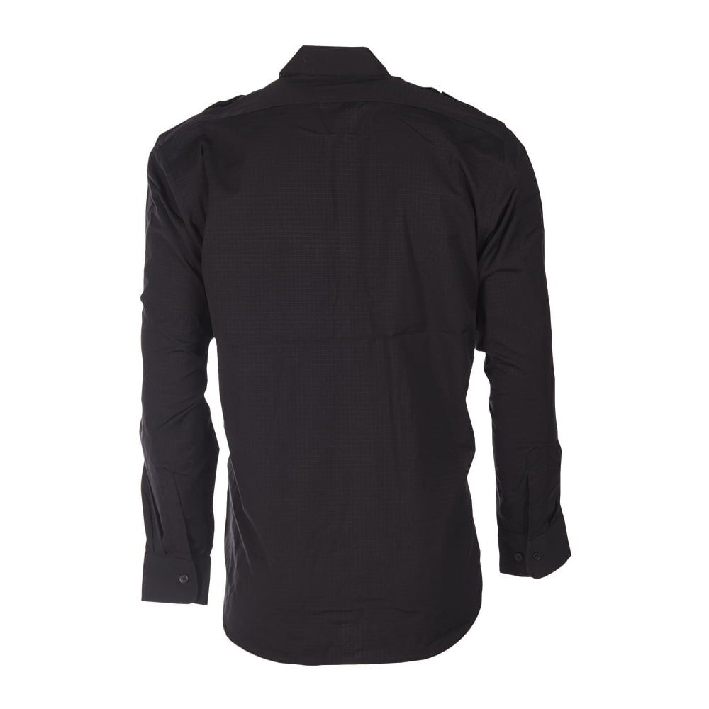 Camisa de campo negra ripstop 100% algodon con bolsillos de pecho y hombreras
