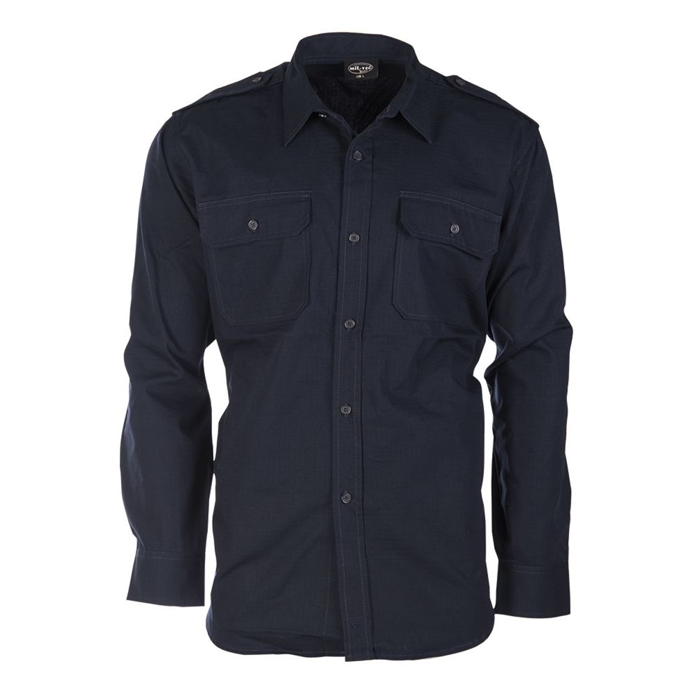 Camisa militar rip-stop manga larga 100% algodon con bolsillos de pecho y hombreras